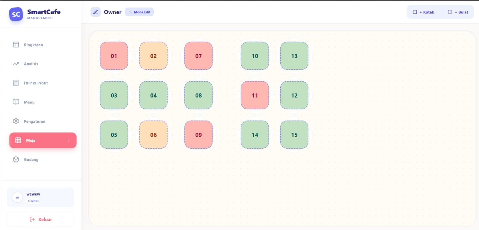 Interactive floor plan with real-time table status